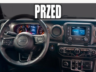 Upgrade radia Jeep Wrangler/Gladiator 2018–2021 – wymiana Delphi VP2 na fabryczne Panasonic Uconnect 8.4” z CarPlay/Android Auto