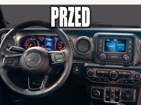 Upgrade radia Jeep Wrangler/Gladiator 2018–2021 – wymiana Delphi VP2 na fabryczne Panasonic Uconnect 8.4” z CarPlay/Android Auto