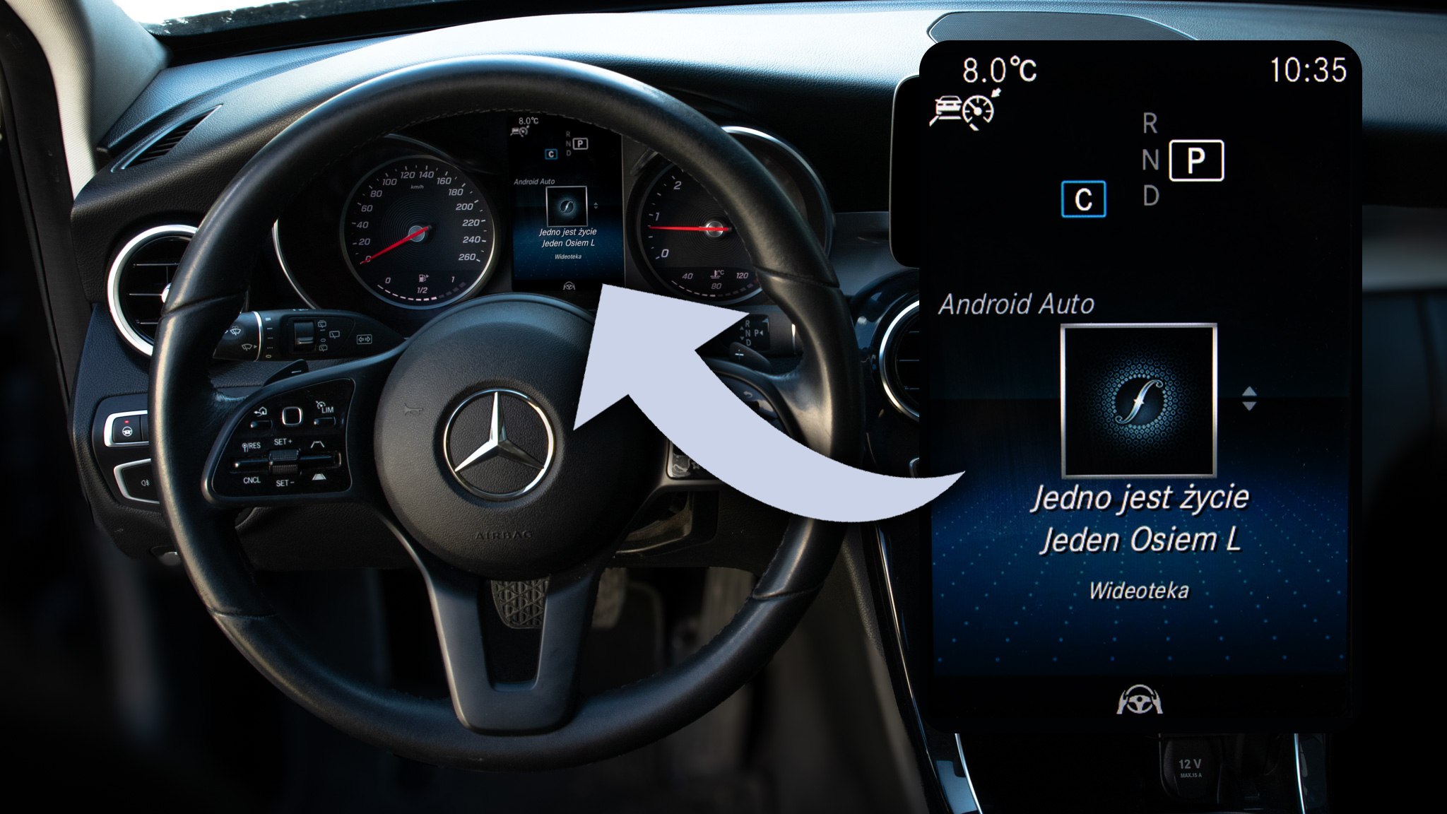 Podgląd CarPlay/Android Auto w wyświetlaczu zegarów